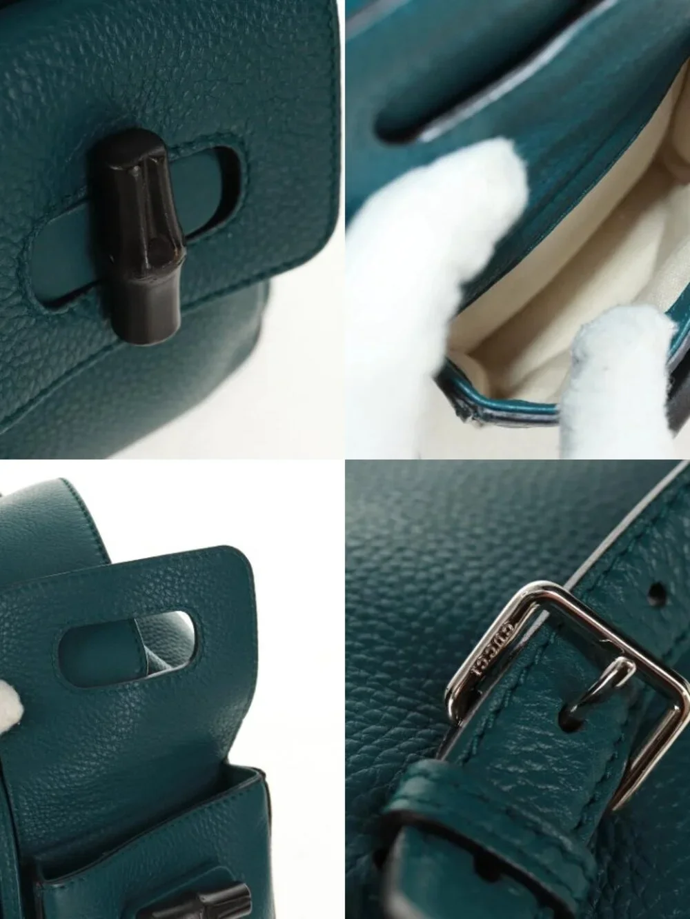 GUCCI Bamboo Backpack Leather Green Silver 370833 Auth 159026V